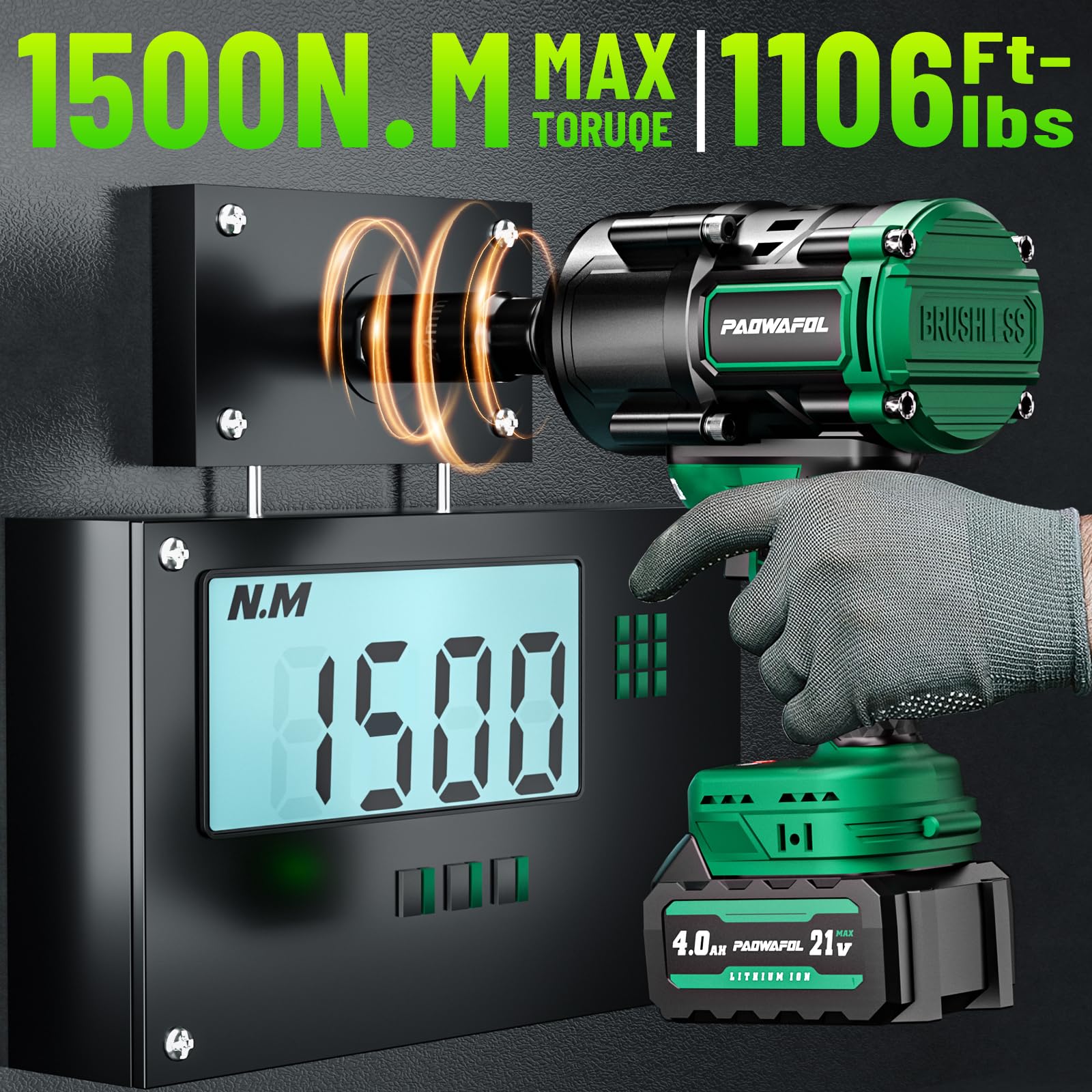 PAOWAFOL 21V 4.0Ah battery pack shown with extended runtime capability