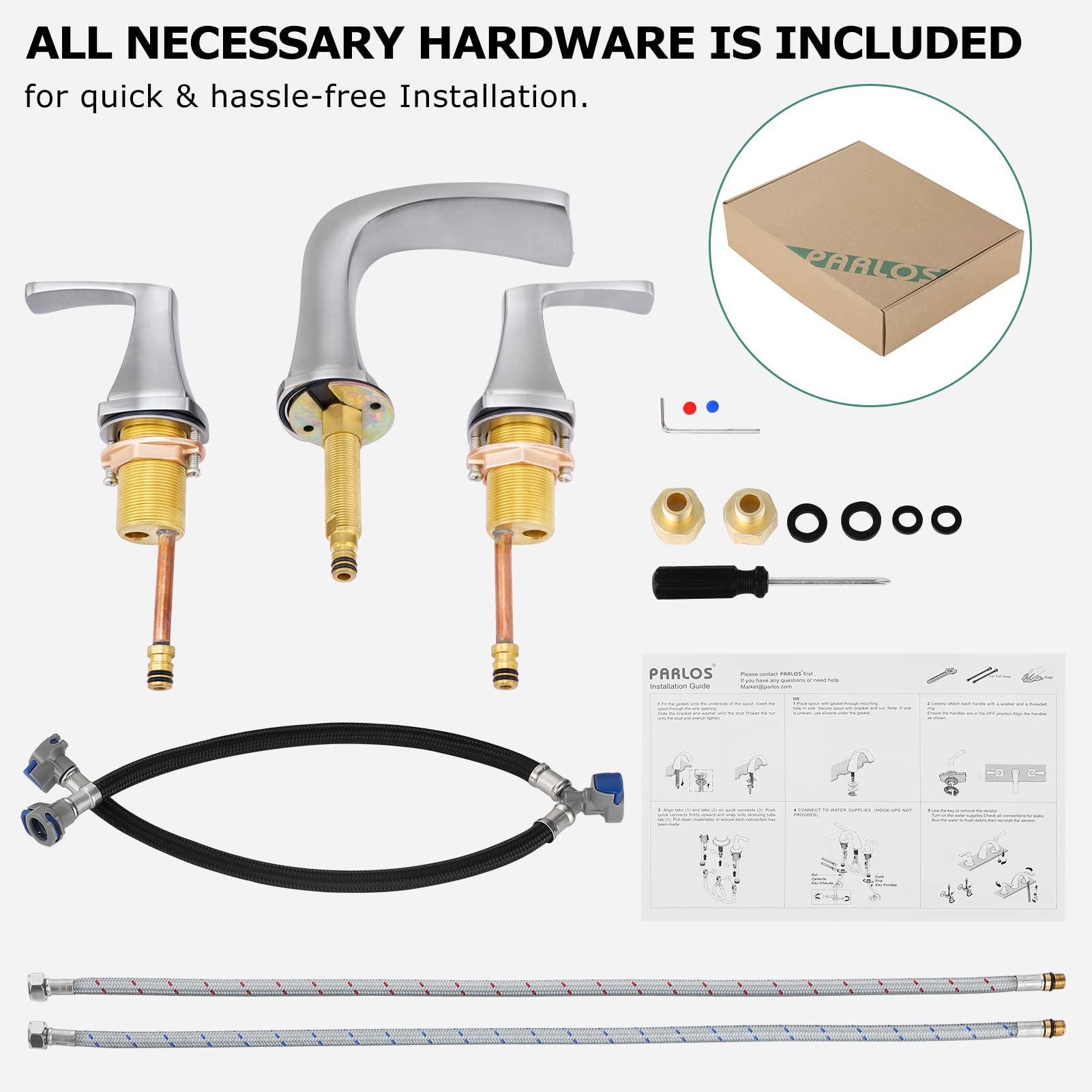 PARLOS 3-hole installation kit included for easy mounting compatibility.