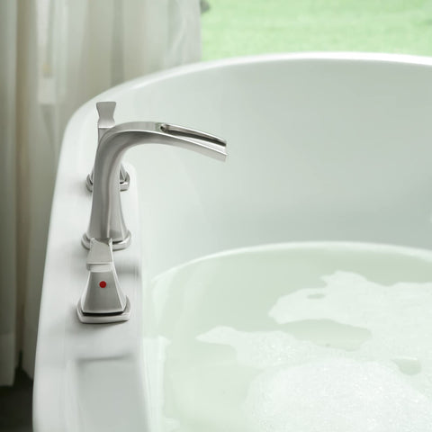 PARLOS waterfall spout close-up capturing tranquil bathroom ambiance.