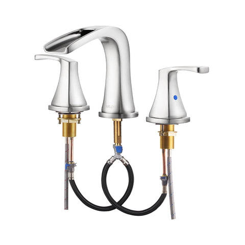PARLOS waterfall tub faucet in brushed nickel delivering splash-free water flow.