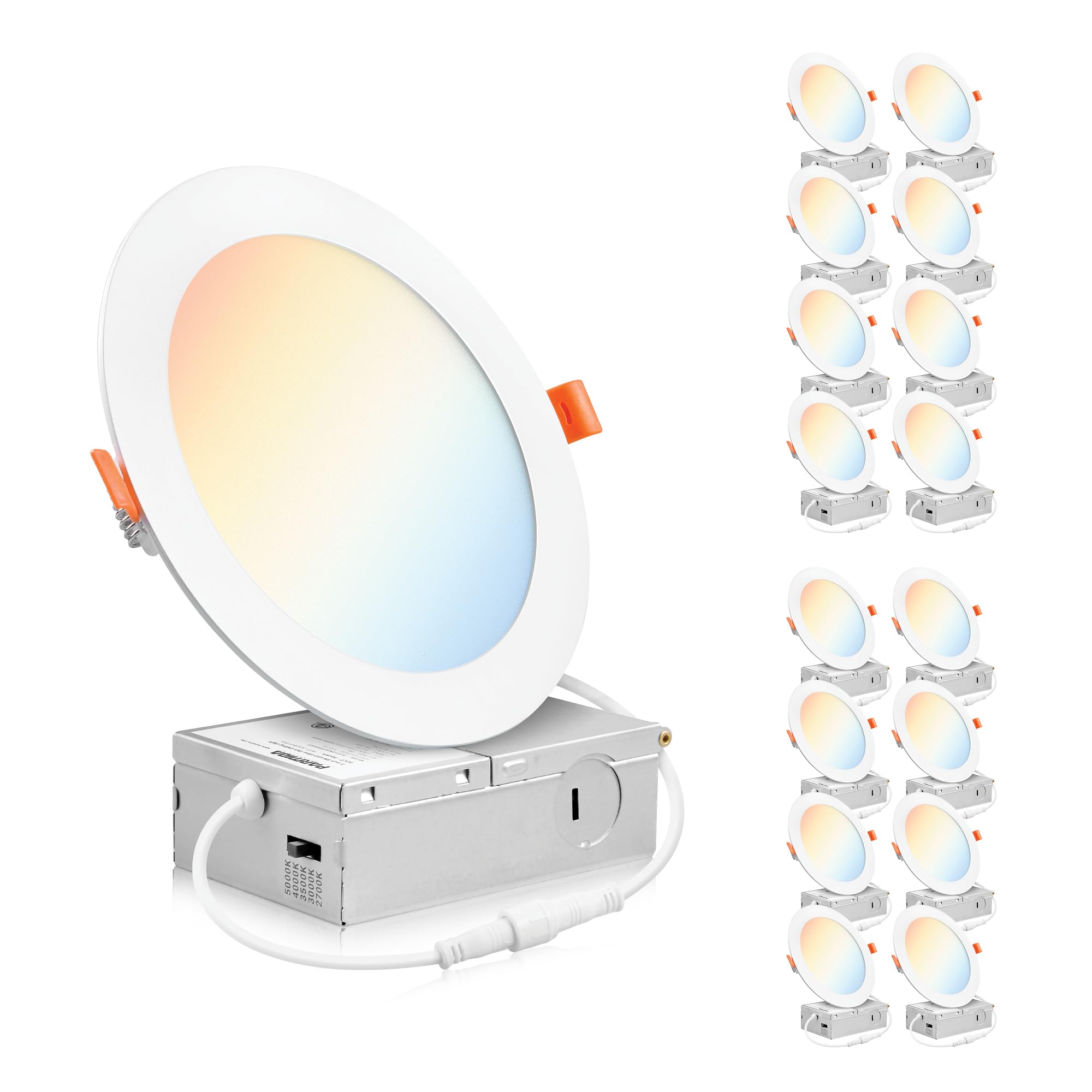 Parmida canless wafer 6in downlight with junction box for quick ceiling installation.