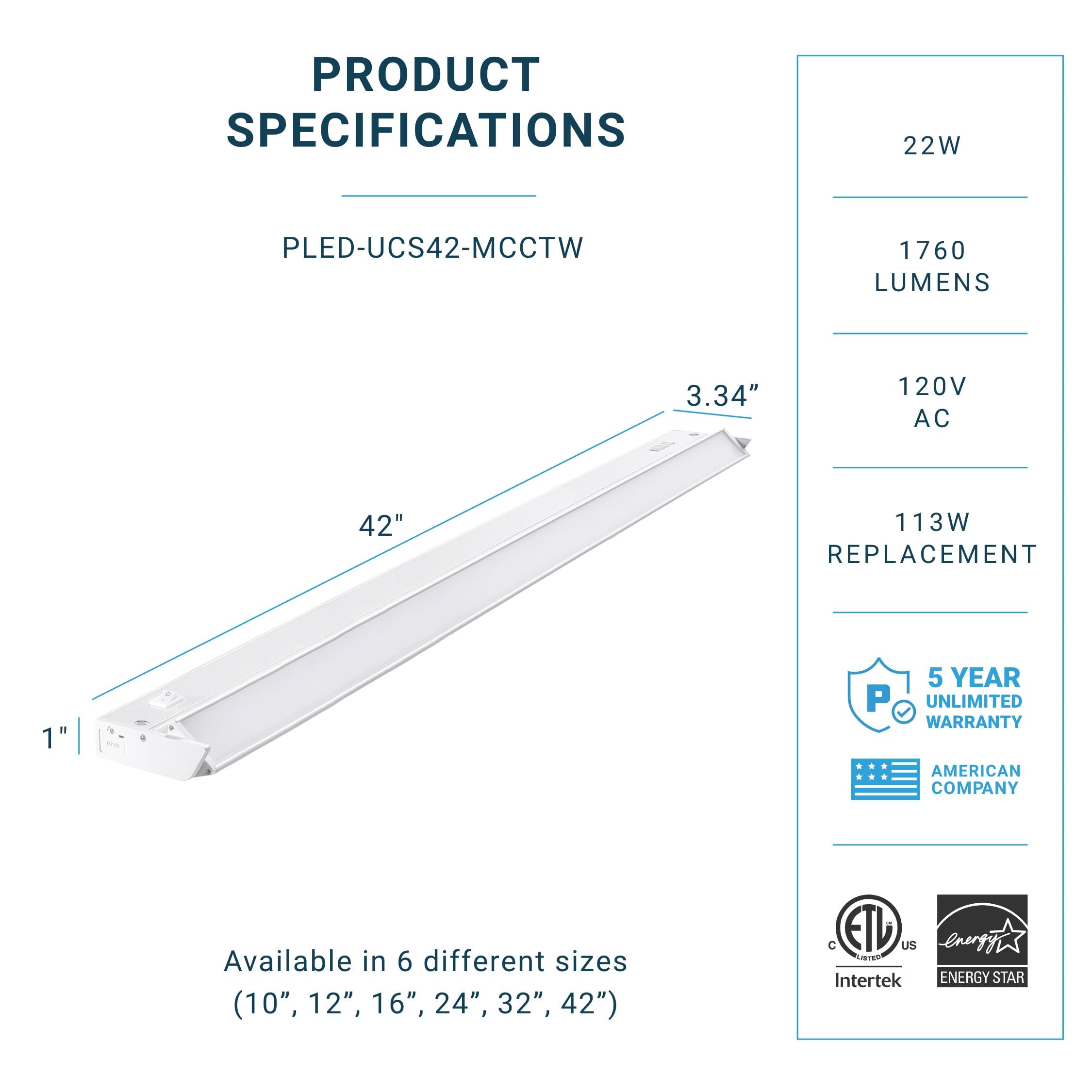 Parmida LED Swivel Under-Cabinet Lighting color-temperature control displays 5CCT options for task lighting.
