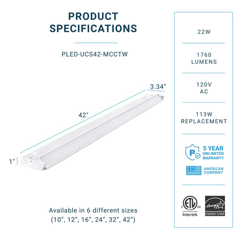 Parmida LED Swivel Under-Cabinet Lighting color-temperature control displays 5CCT options for task lighting.