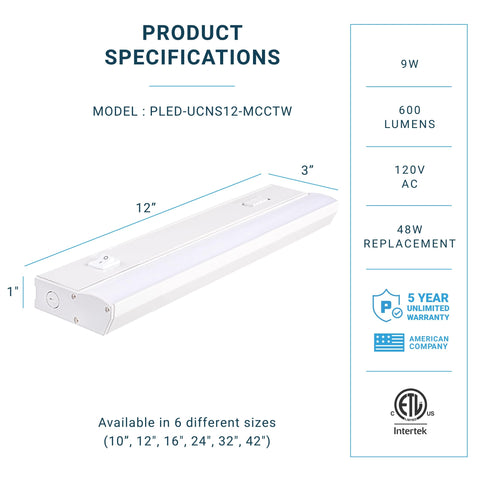 Parmida LED under-cabinet 5CCT switch enabling warm to cool tones for ambiance.