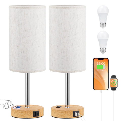 Partageiz bedside lamps on a nightstand with touch controls offering adjustable brightness.