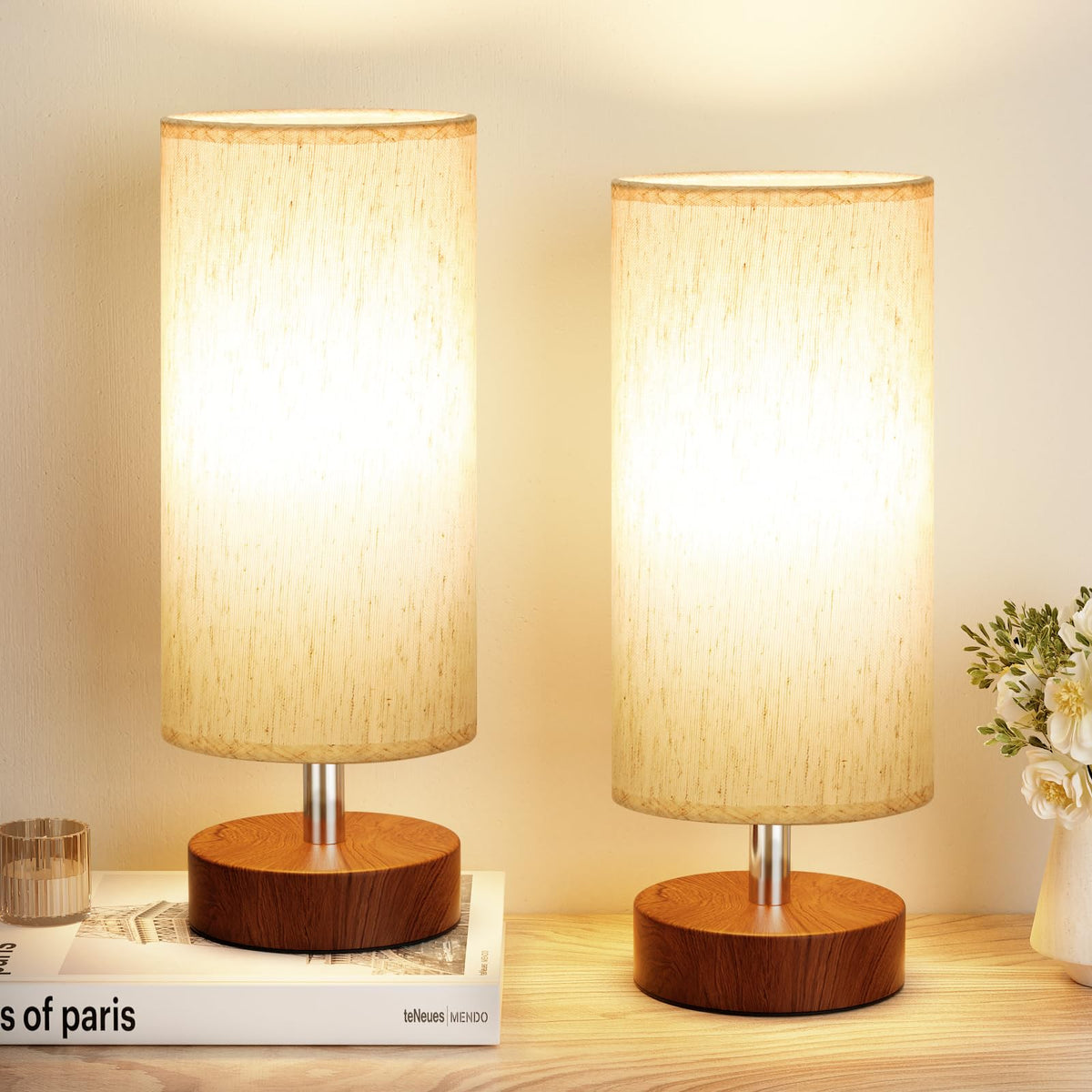 PartageiZ small table lamp on a bedside setup with warm, cozy glow