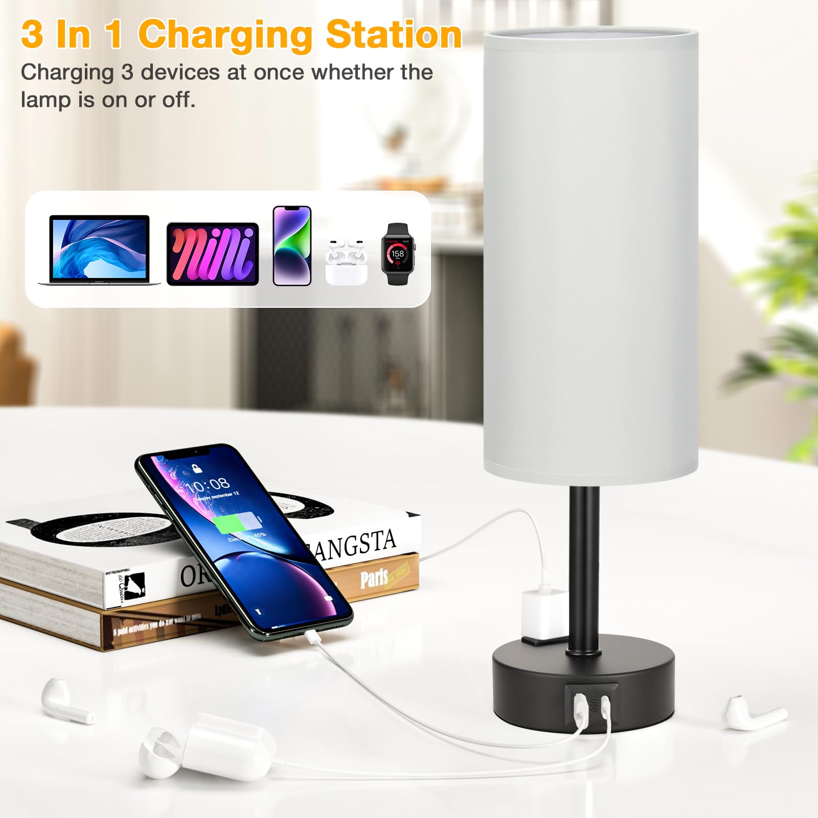 PartageiZ three-way dimmable lighting for reading or mood.