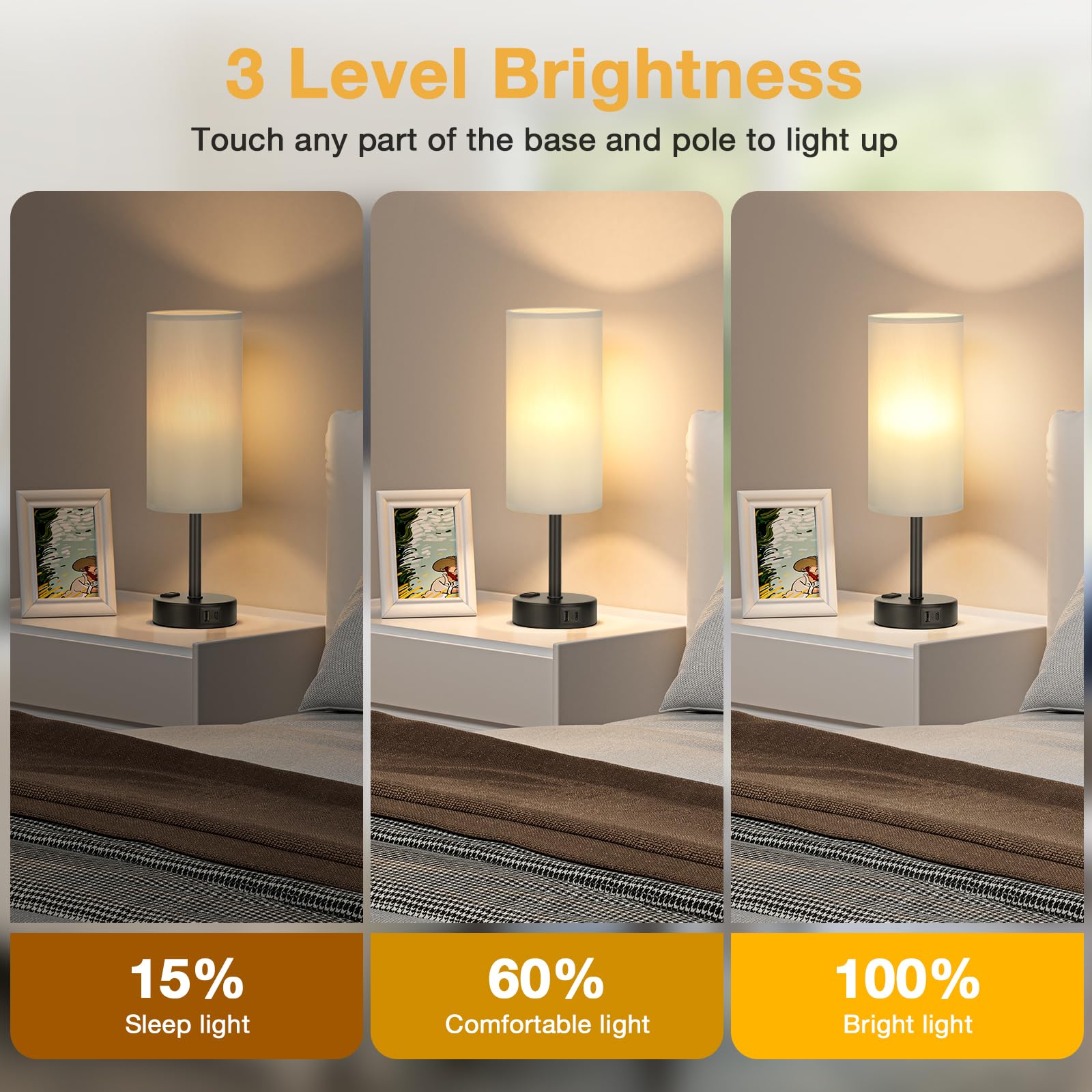 PartageiZ bedside lamps with USB-C and USB-A ports for charging.