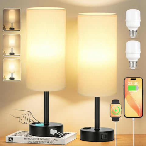 PartageiZ white bedside lamp with touch dimming for easy brightness control.