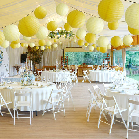 Partiazy yellow lanterns support LED inserts for a customizable glow.