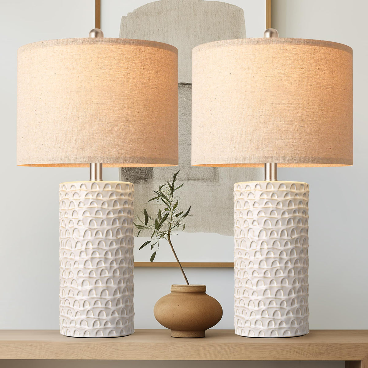 PARTPHONER 23-inch ceramic table lamp base for sturdy farmhouse style on a console or nightstand.