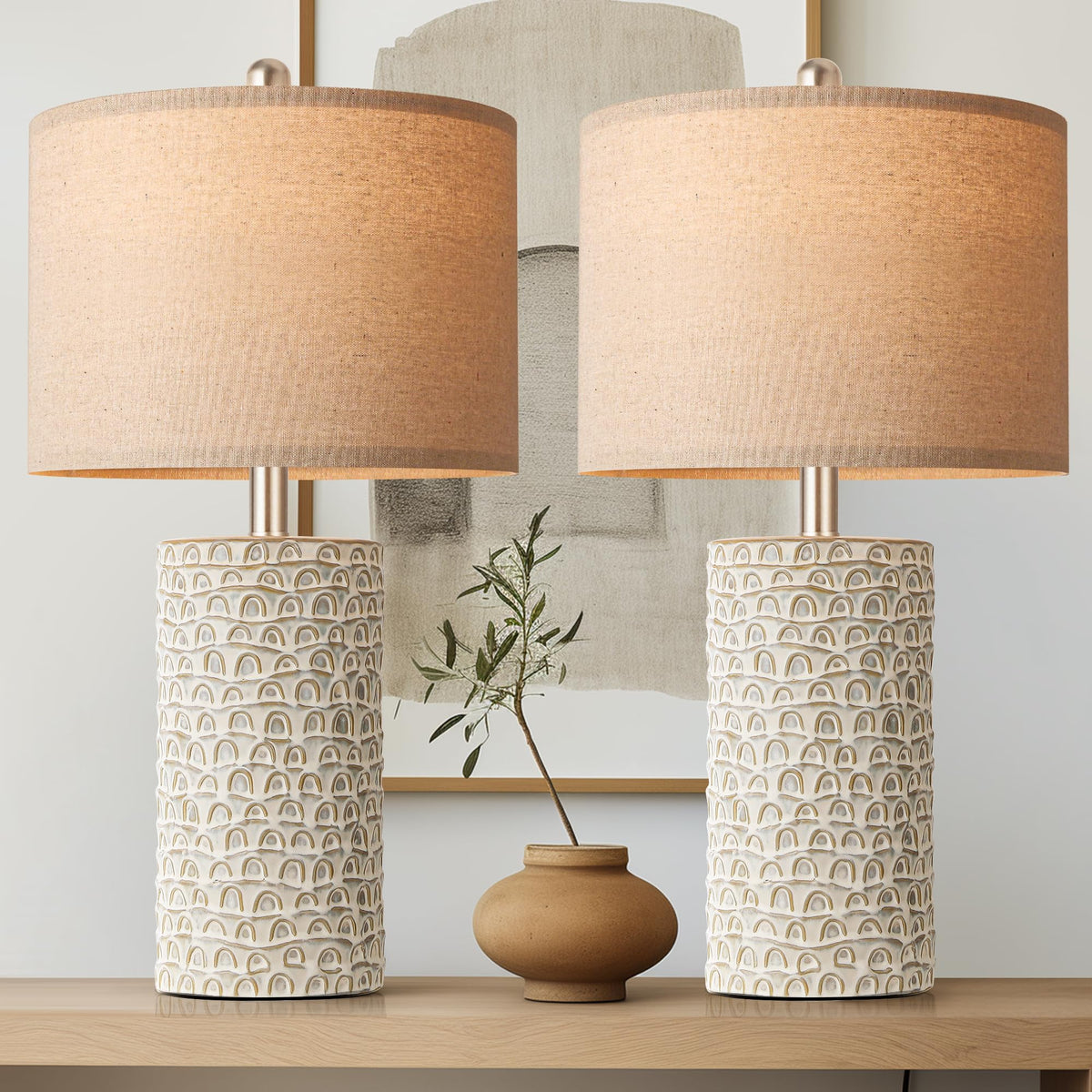 PARTPHONER 23-inch ceramic table lamp set with modern finish for living rooms.