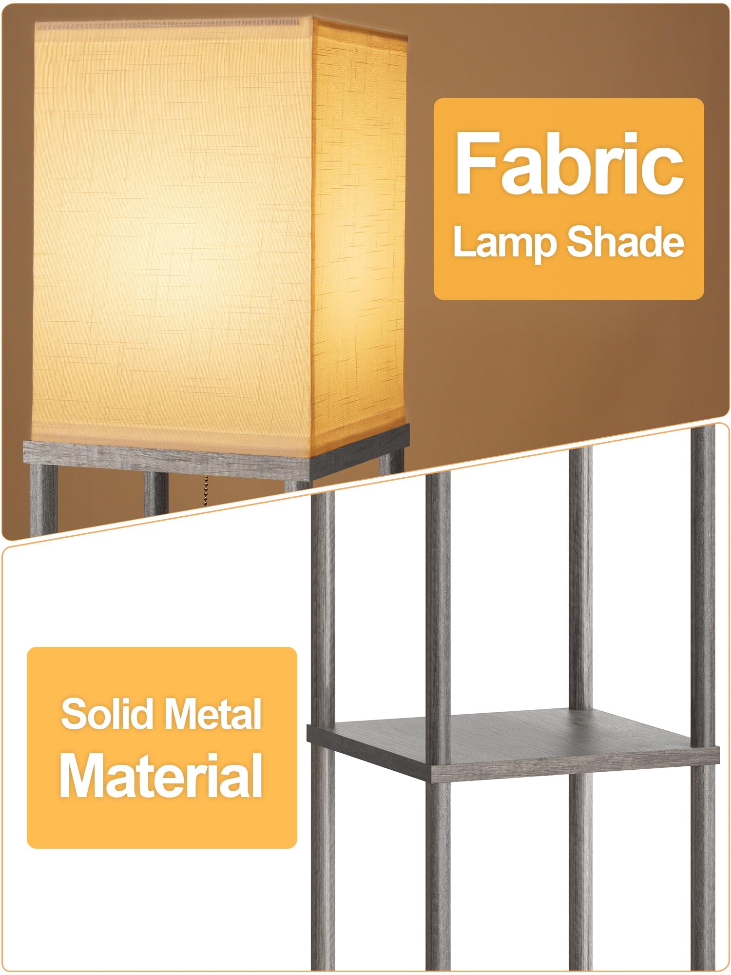 PARTPHONER floor lamp with shelves uses open top design to spread light evenly.