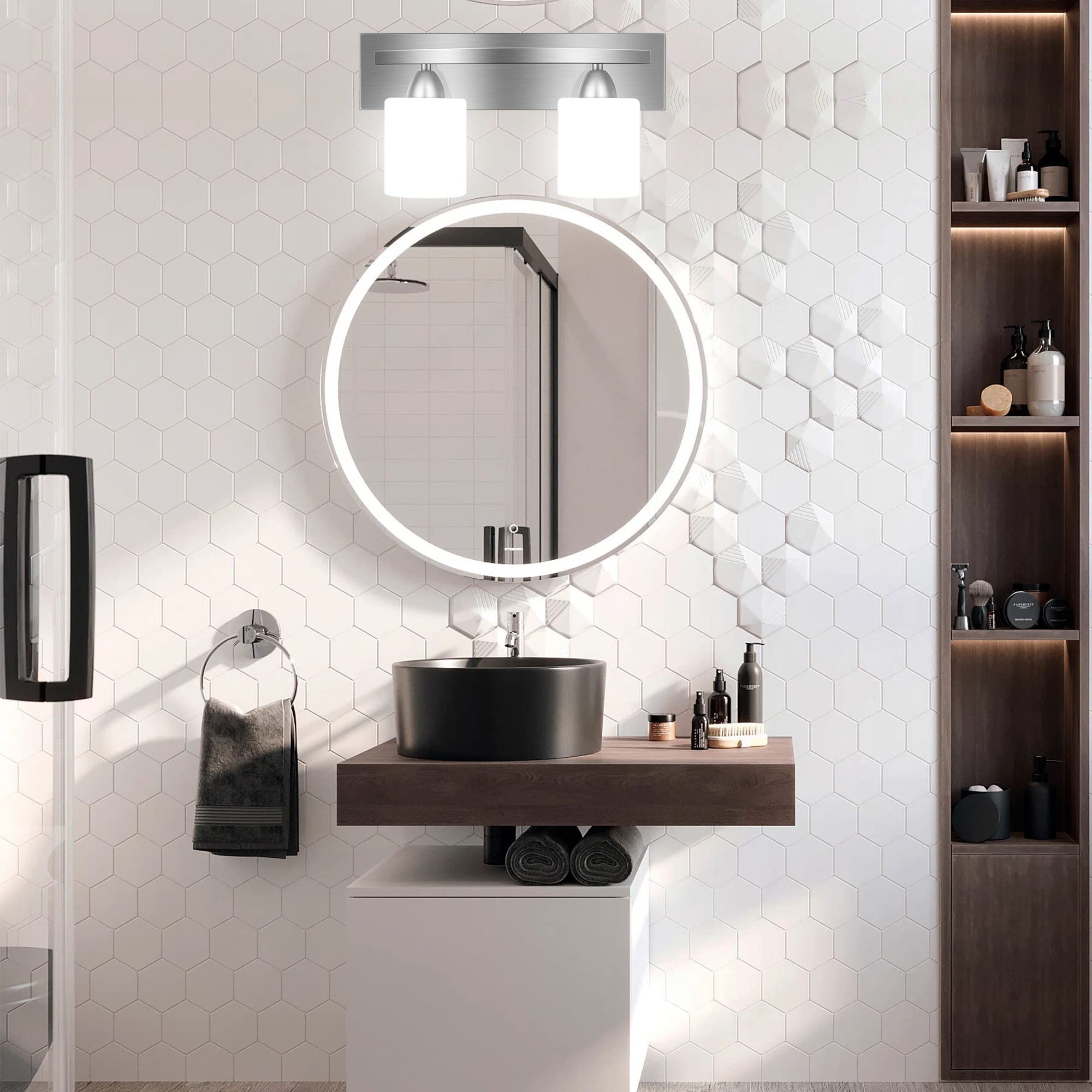 PARTPHONER bathroom light assembly in brushed nickel for easy installation