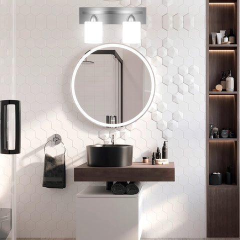 PARTPHONER bathroom light assembly in brushed nickel for easy installation