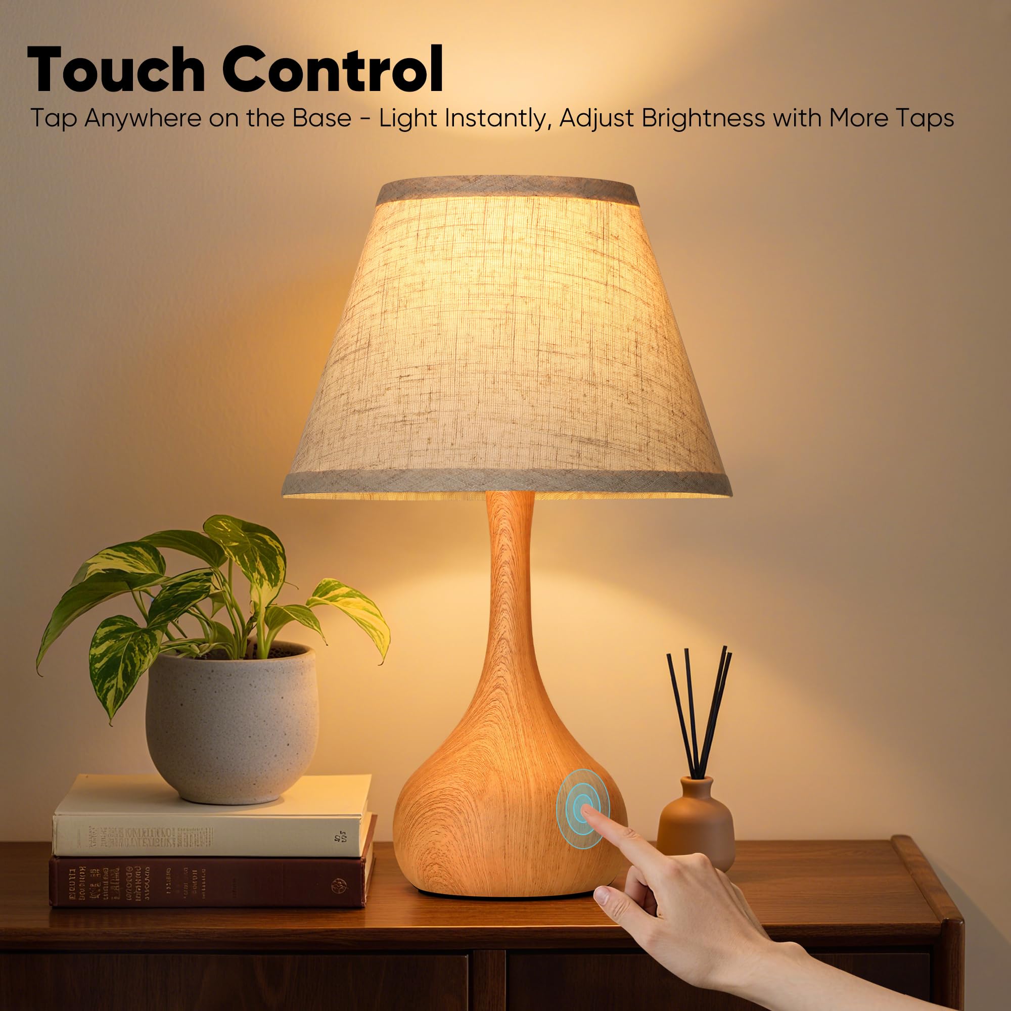 PARTPHONER bedside lamp beige linen shade provides efficient reading light.