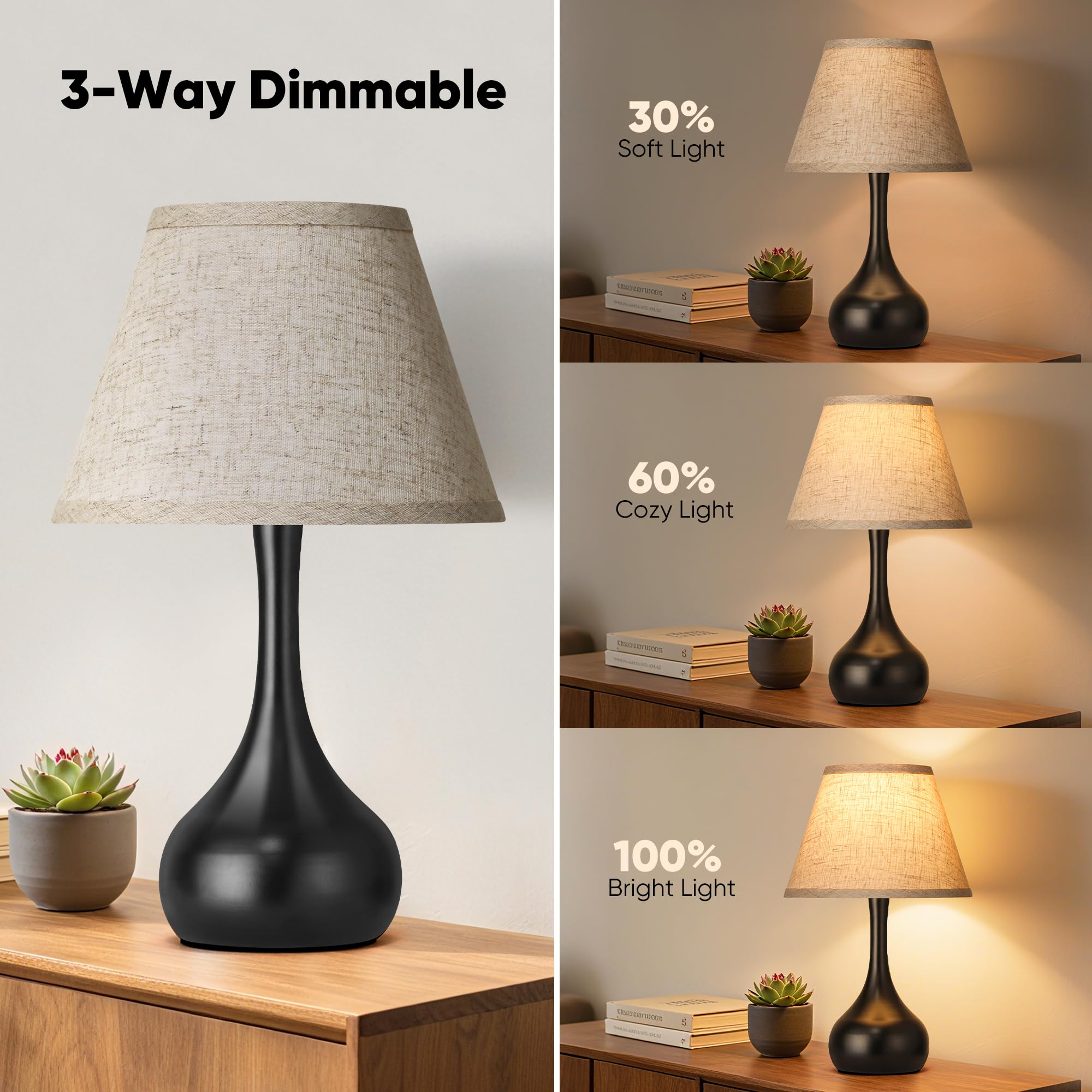 PARTPHONER 2-pack bedside lamps on nightstands for balanced room lighting.