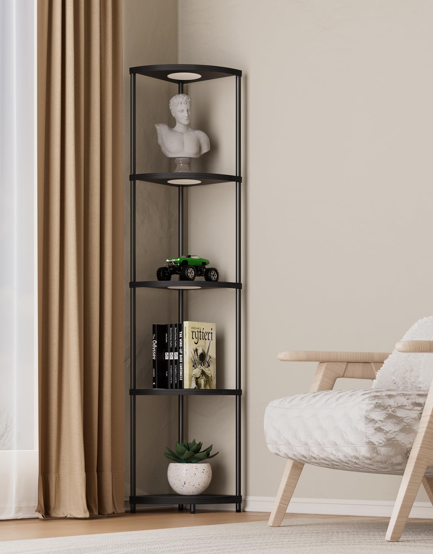 PARTPHONER black finish shelf-lamp blends with modern interiors