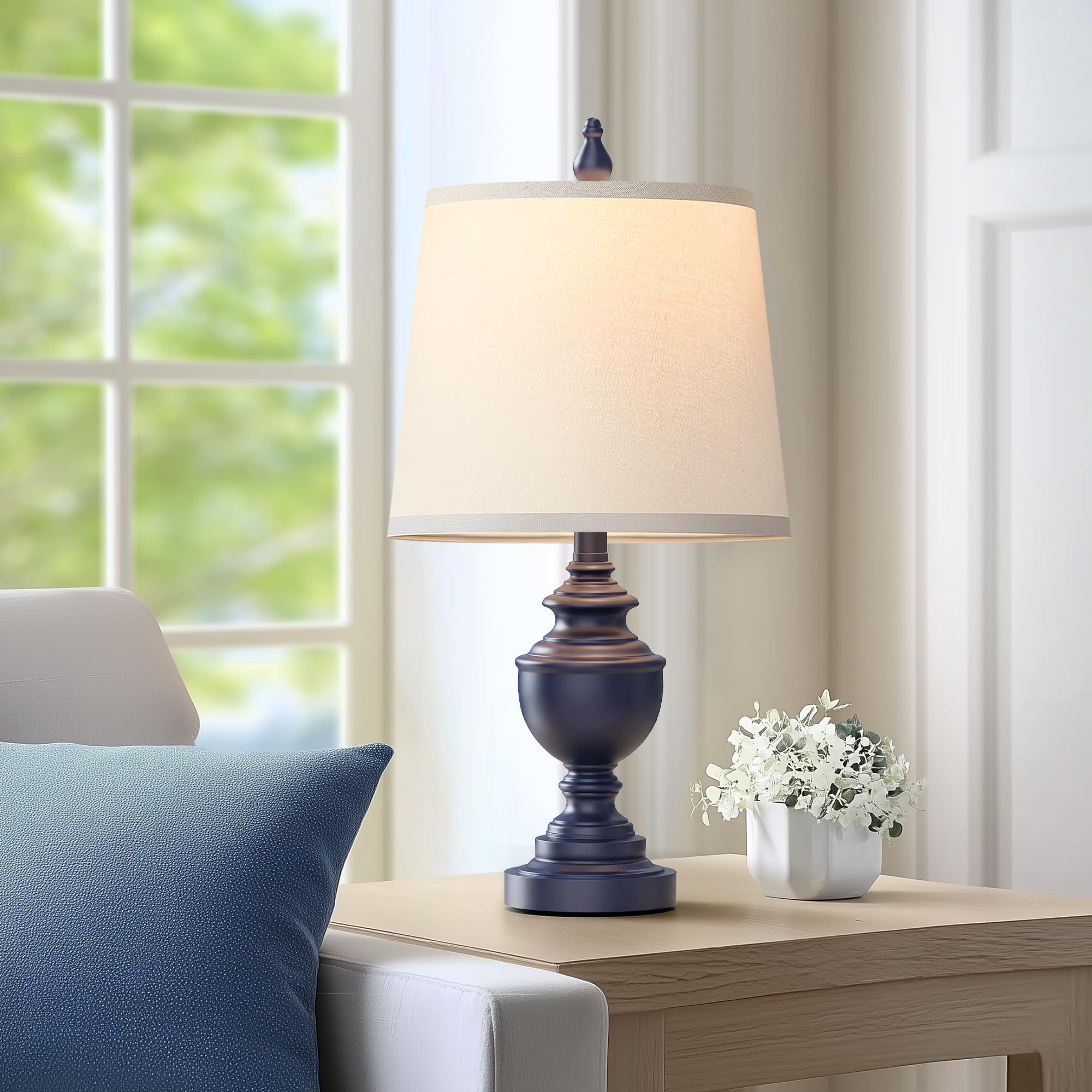 PARTPHONER blue shade lamp pair elevates living rooms with warm ambience.