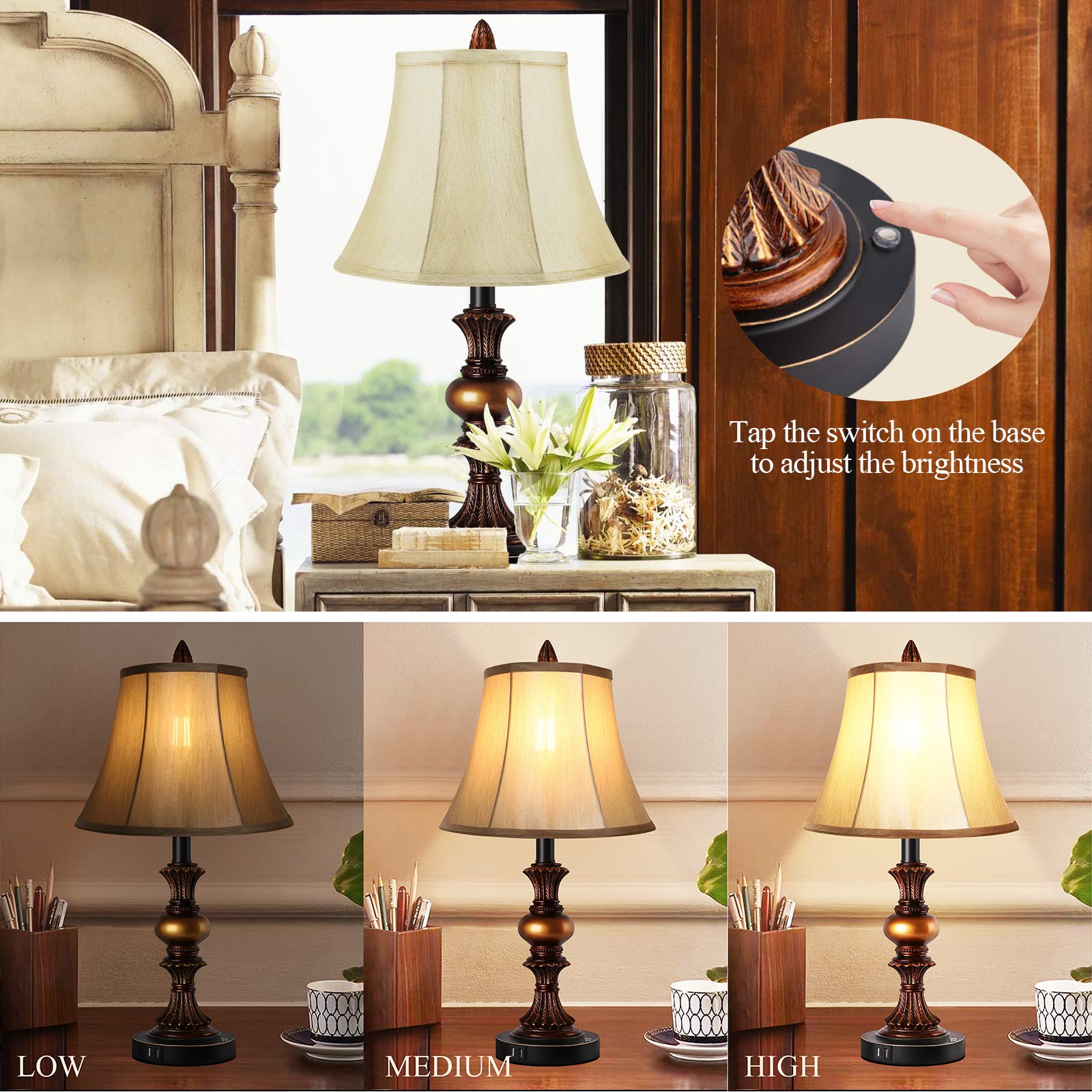 PARTPHONER bronze finish table lamp with bell-shaped lampshade adds vintage charm