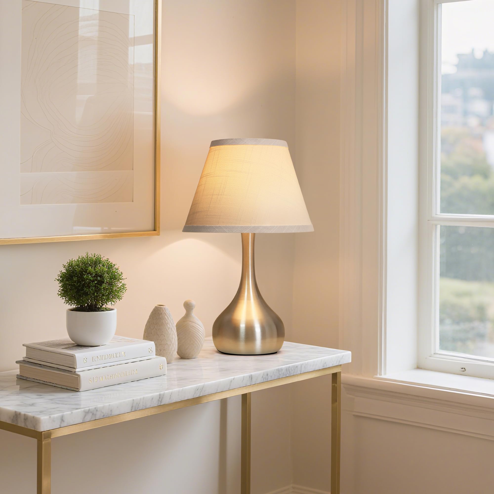 Partphoner brushed nickel teardrop base adds modern elegance.