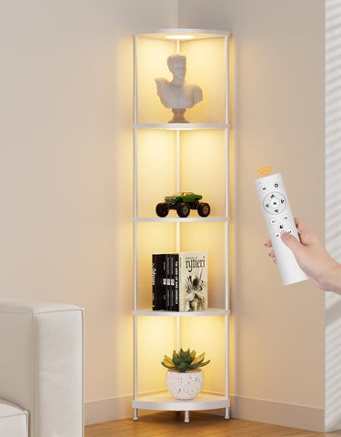 PARTPHONER corner-shelf with RGBCW LED light, 64.5-inch white unit, ideal for display.