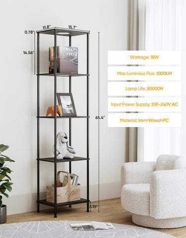 PARTPHONER curio cabinet floor lamp provides color-changing mood lighting.