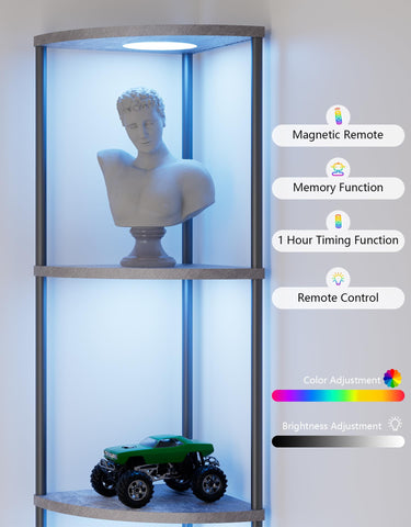 Partphoner display shelf floor lamp shows sturdy wood shelf and metal poles for lasting use.