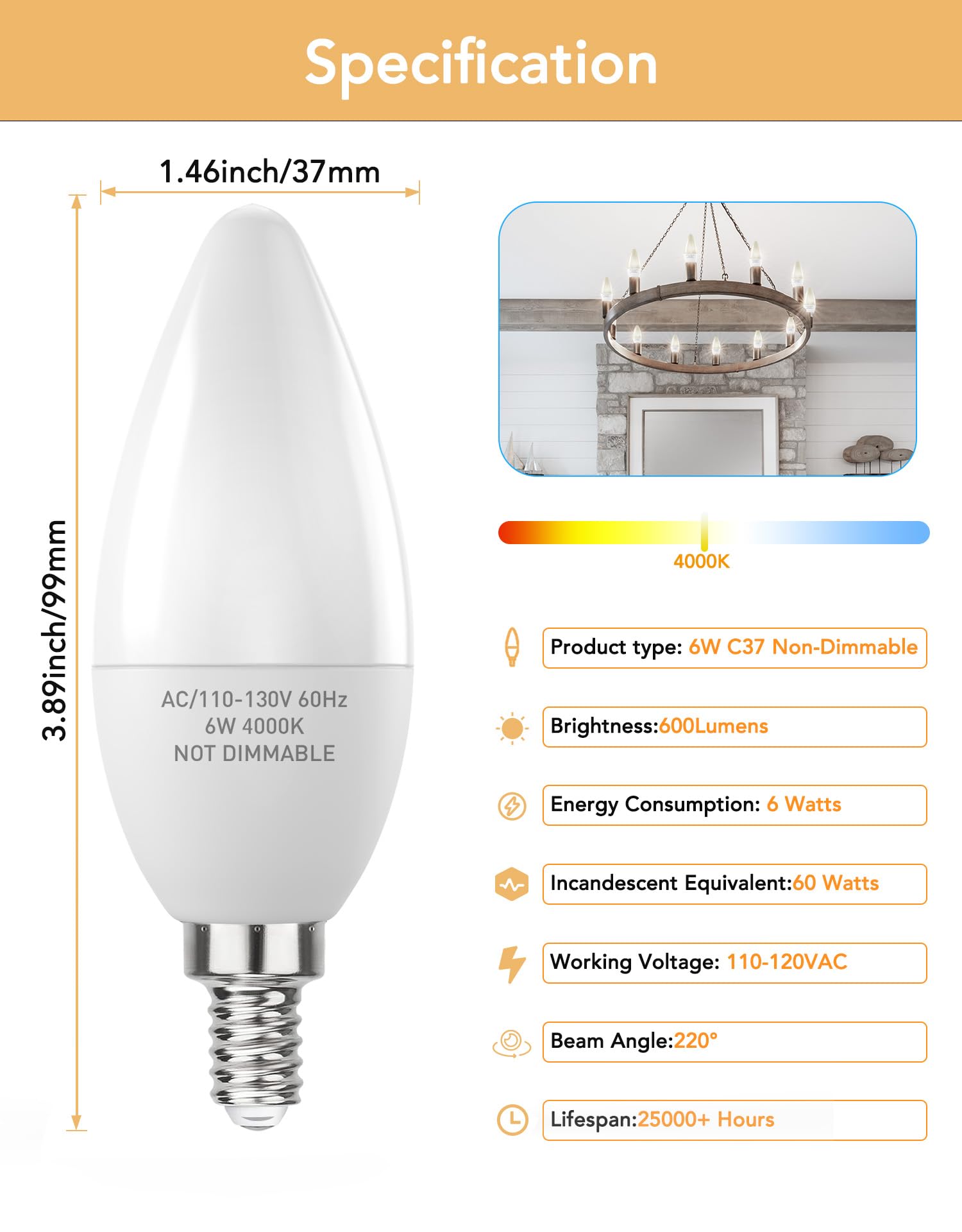 PARTPHONER E12 LED bulb in 4000K neutral white for true colors.