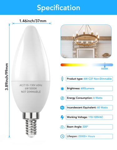 PARTPHONER E12 LED bulb showing 6W power consumption in a cozy space