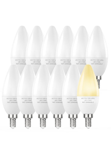 PARTPHONER E12 LED candle bulb with warm 2700K glow and 600 lumens for ambiance.
