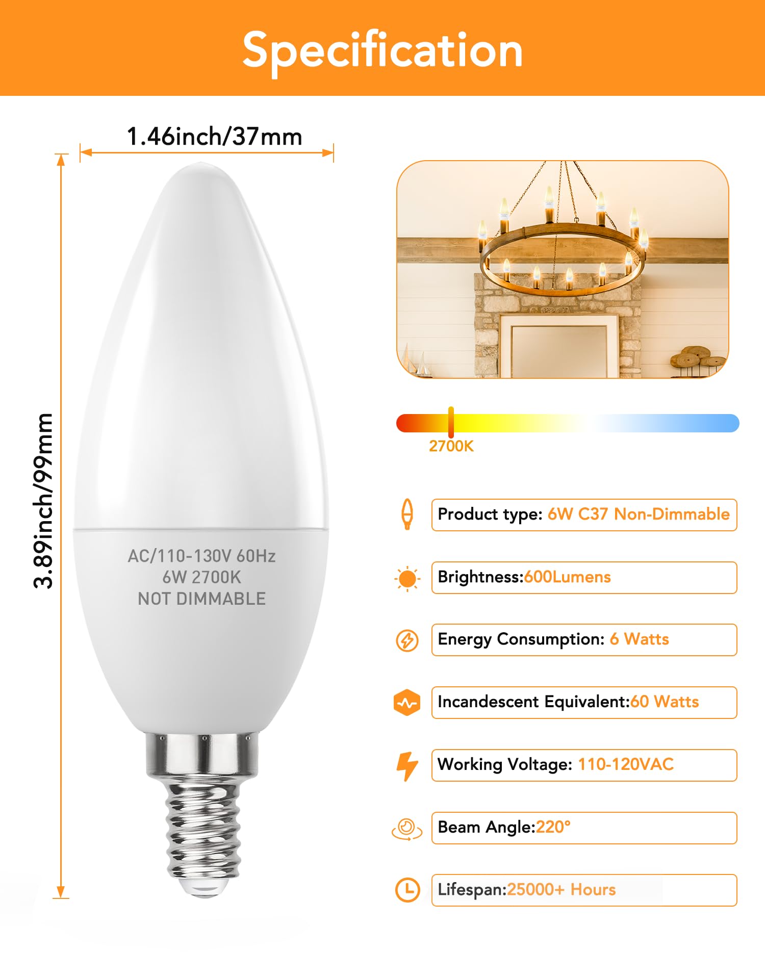 PARTPHONER E12 LED candle bulb with Ra85 for true color rendering.