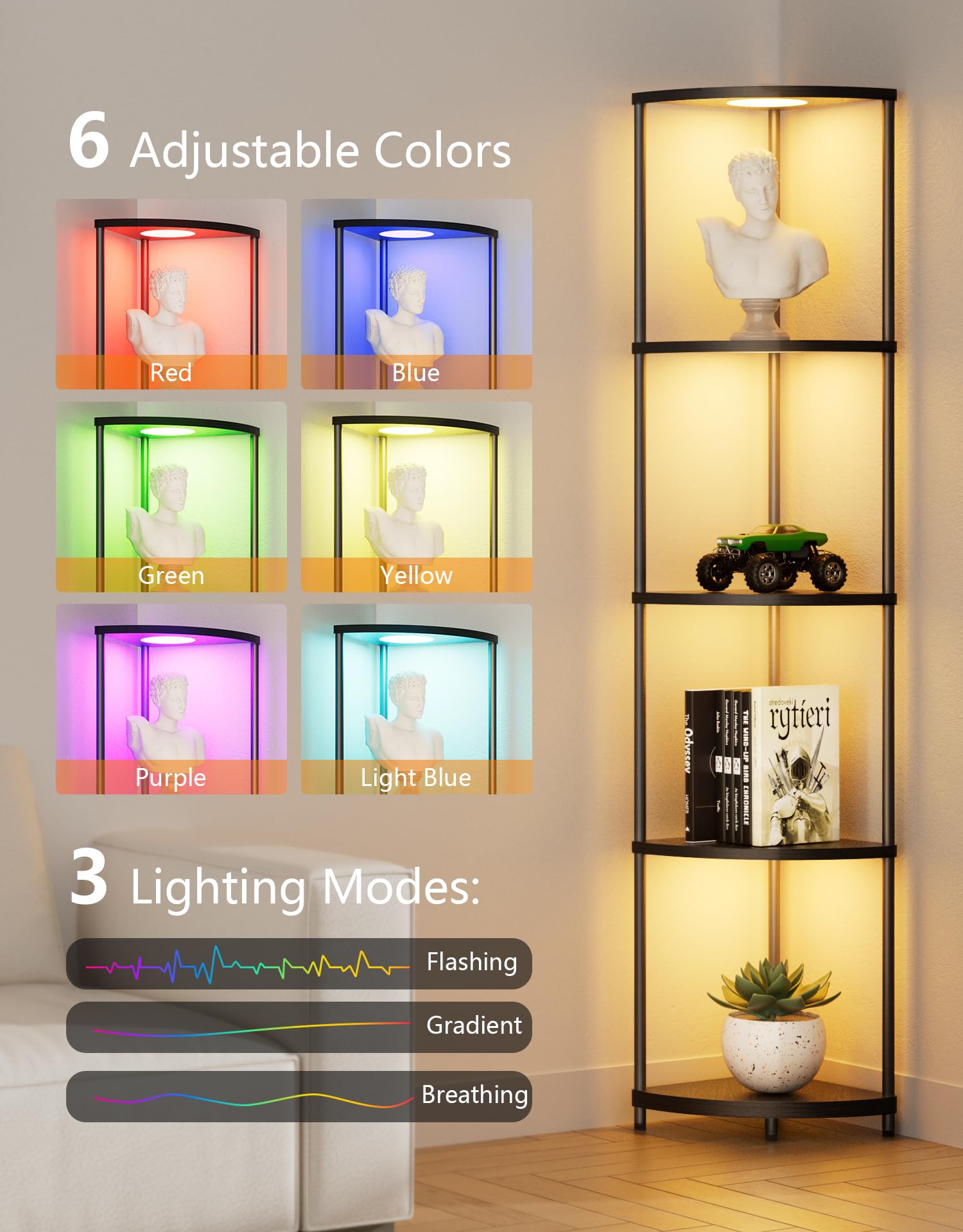 PARTPHONER five-tier display shelf holds trophies, plants, and keepsakes
