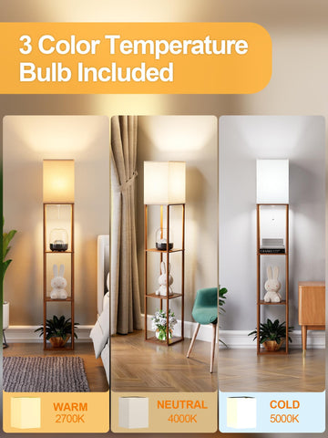 PARTPHONER floor lamp with three-tier storage in walnut fits living room