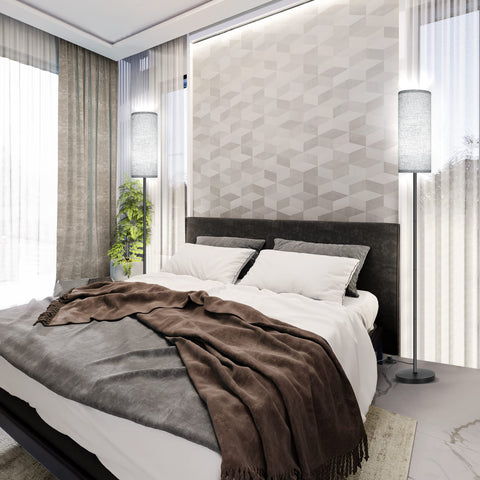 PARTPHONER floor lamp in a bedroom for calm lighting.