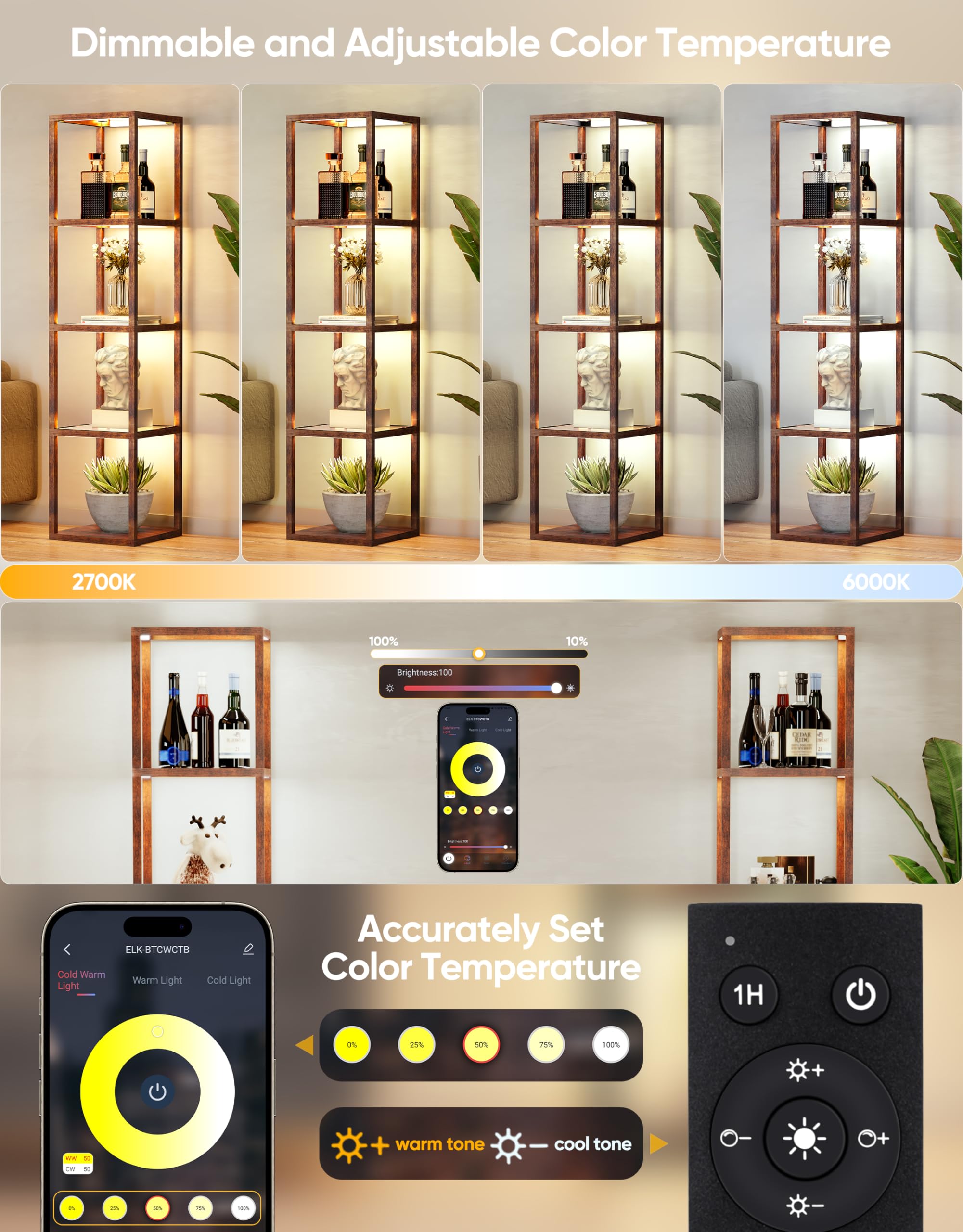 PARTPHONER dimmable LED light adapts from warm to cool for ambience.