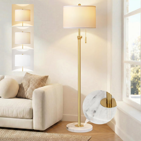 PARTPHONER floor lamp with golden stem offers stylish glow for living rooms.