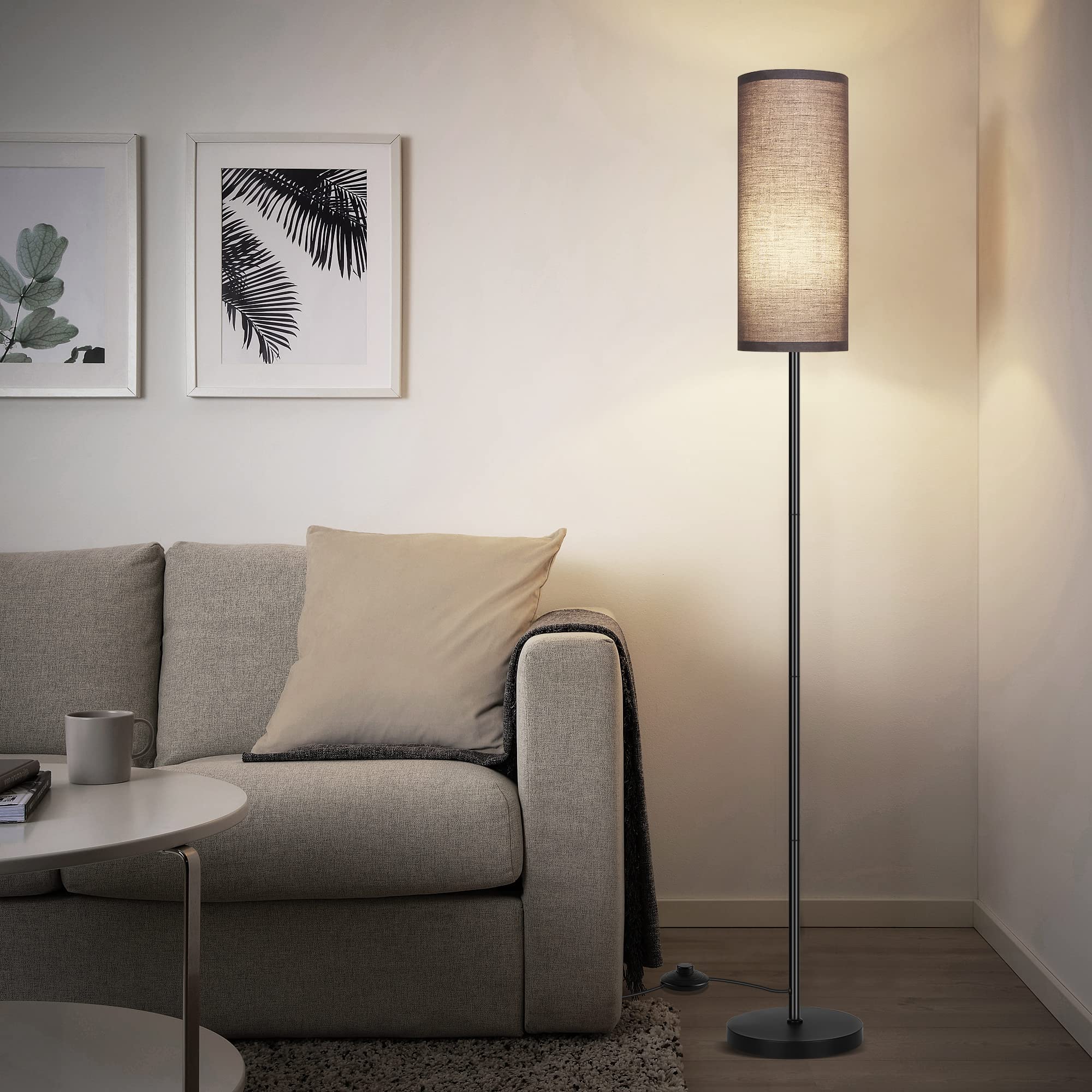 PARTPHONER floor lamp in living room angle beside sofa creates balanced lighting.