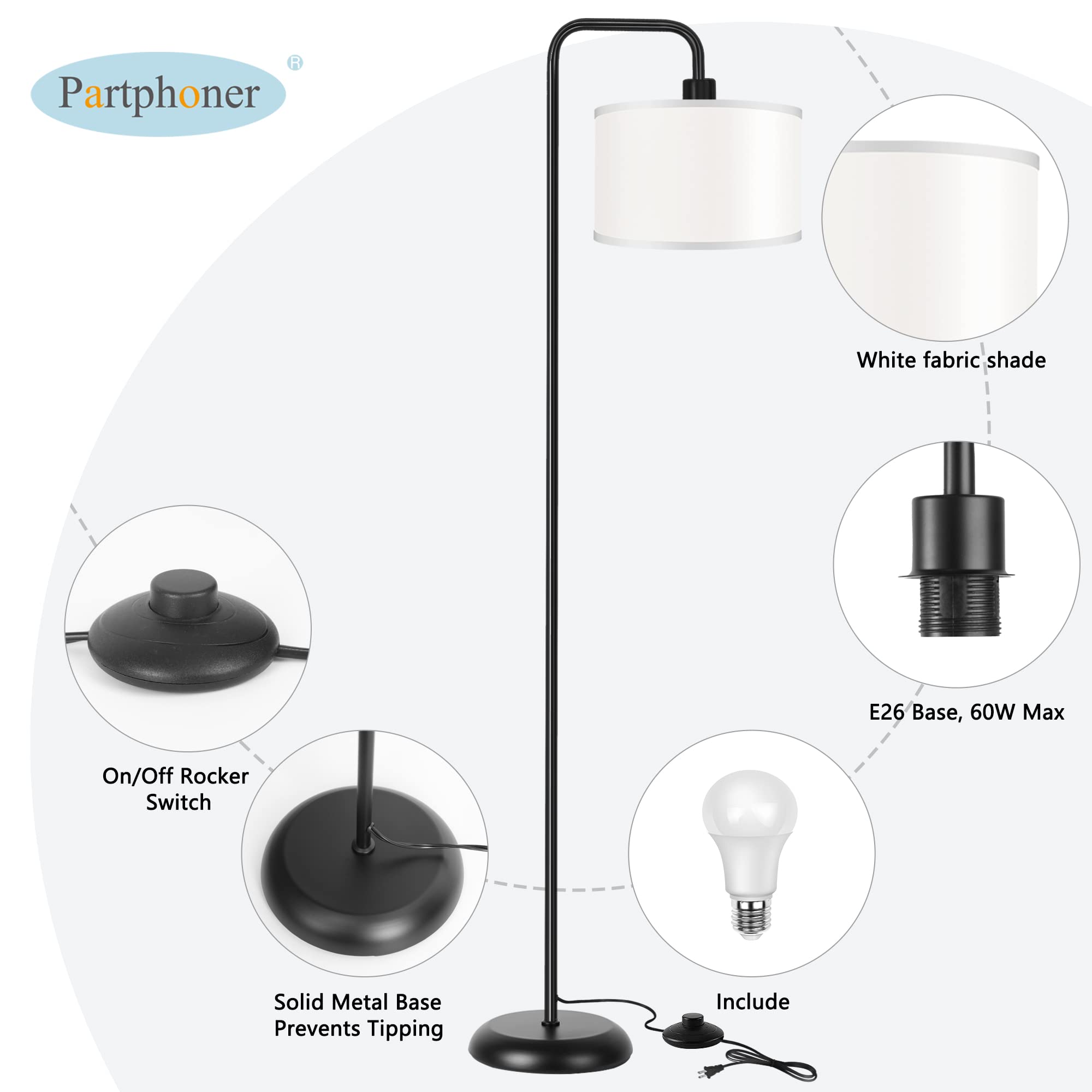 PARTPHONER floor lamp in living room setup highlights warm ambience and focused task lighting