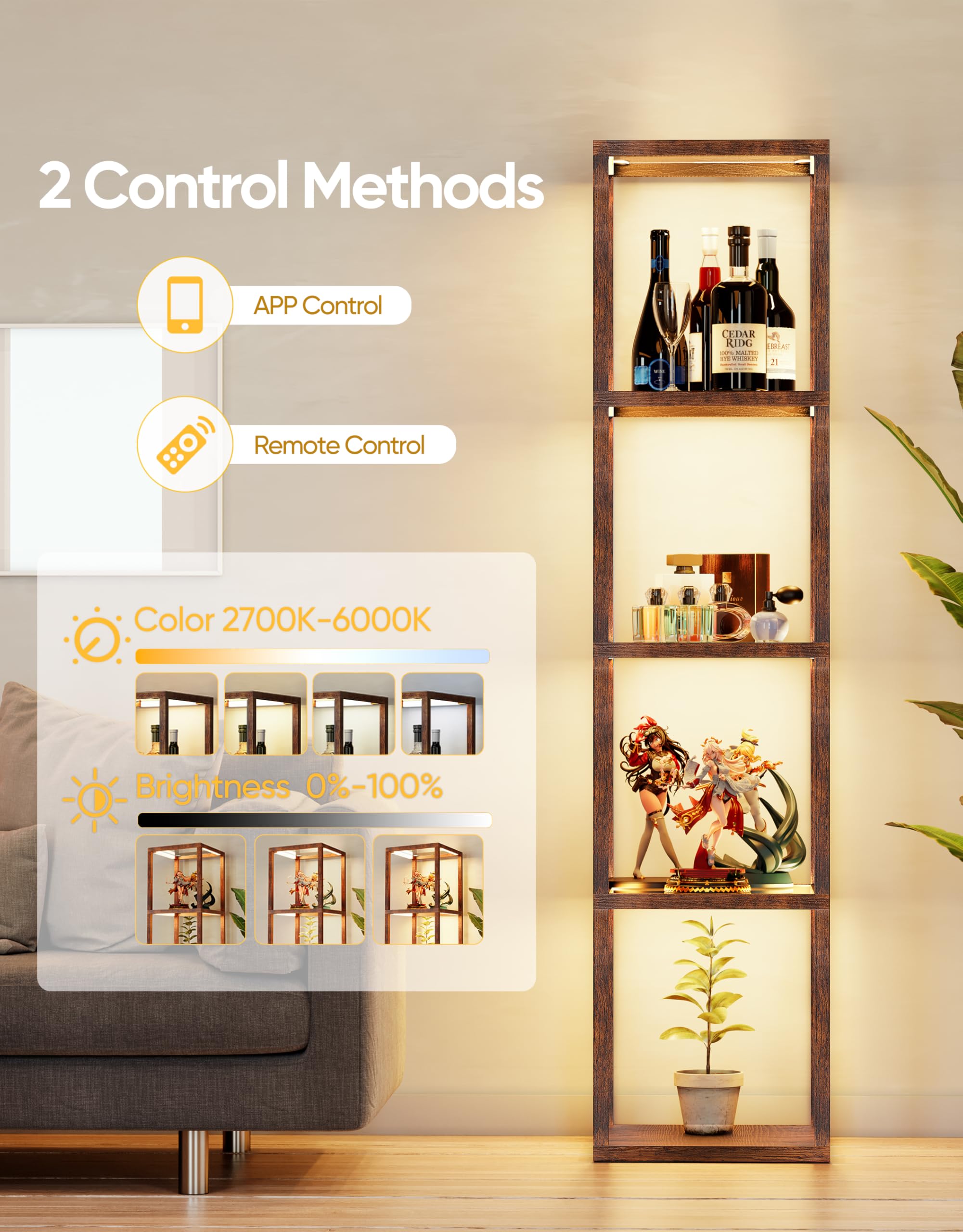 PARTPHONER floor lamp remote control and app access for convenient lighting adjustments.
