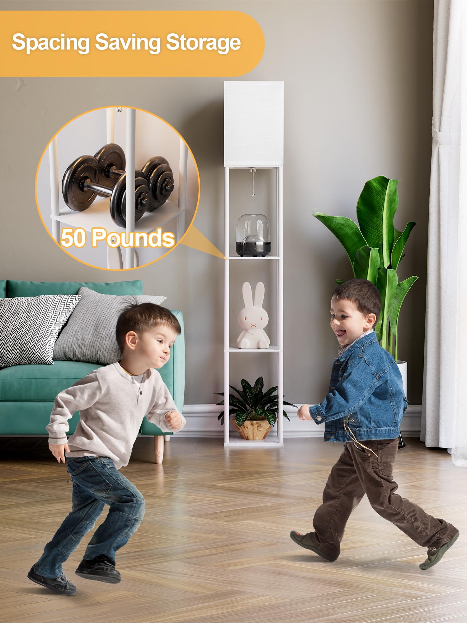 Partphoner tall lamp measures 63 inches, fits in corners