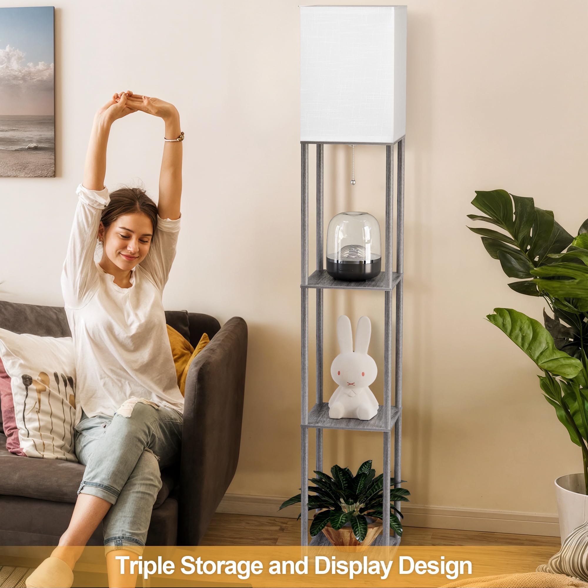 Partphoner floor lamp in dark gray with white linen shade