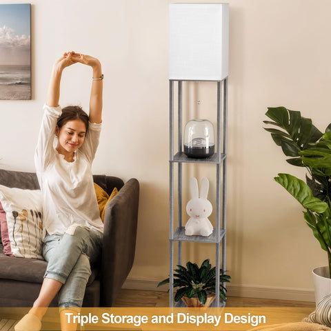 Partphoner floor lamp in dark gray with white linen shade