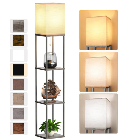 PARTPHONER floor lamp with shelves in oak gray brightens living spaces while displaying books.