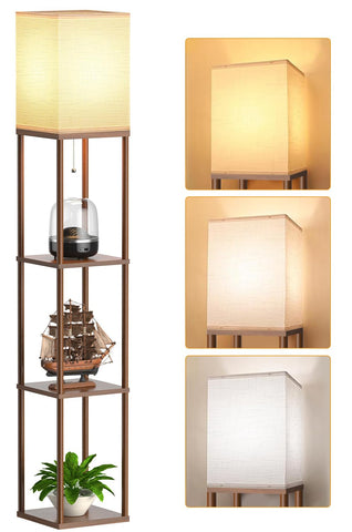 PARTPHONER floor lamp with walnut shelves and open top design for bright living room lighting