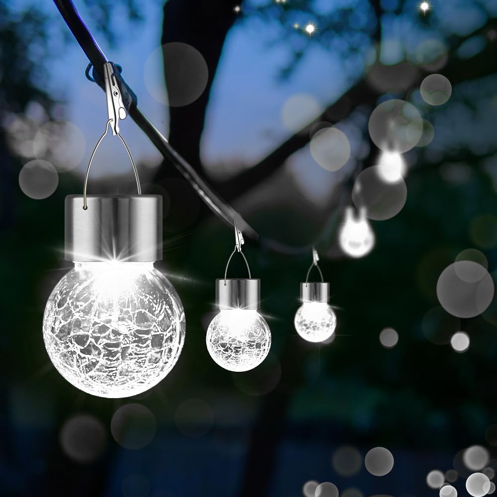 PARTPHONER glass-ball lanterns provide waterproof outdoor ambiance for patios.
