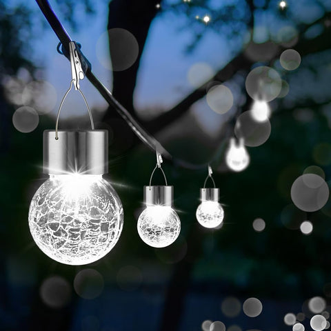 PARTPHONER glass-ball lanterns provide waterproof outdoor ambiance for patios.