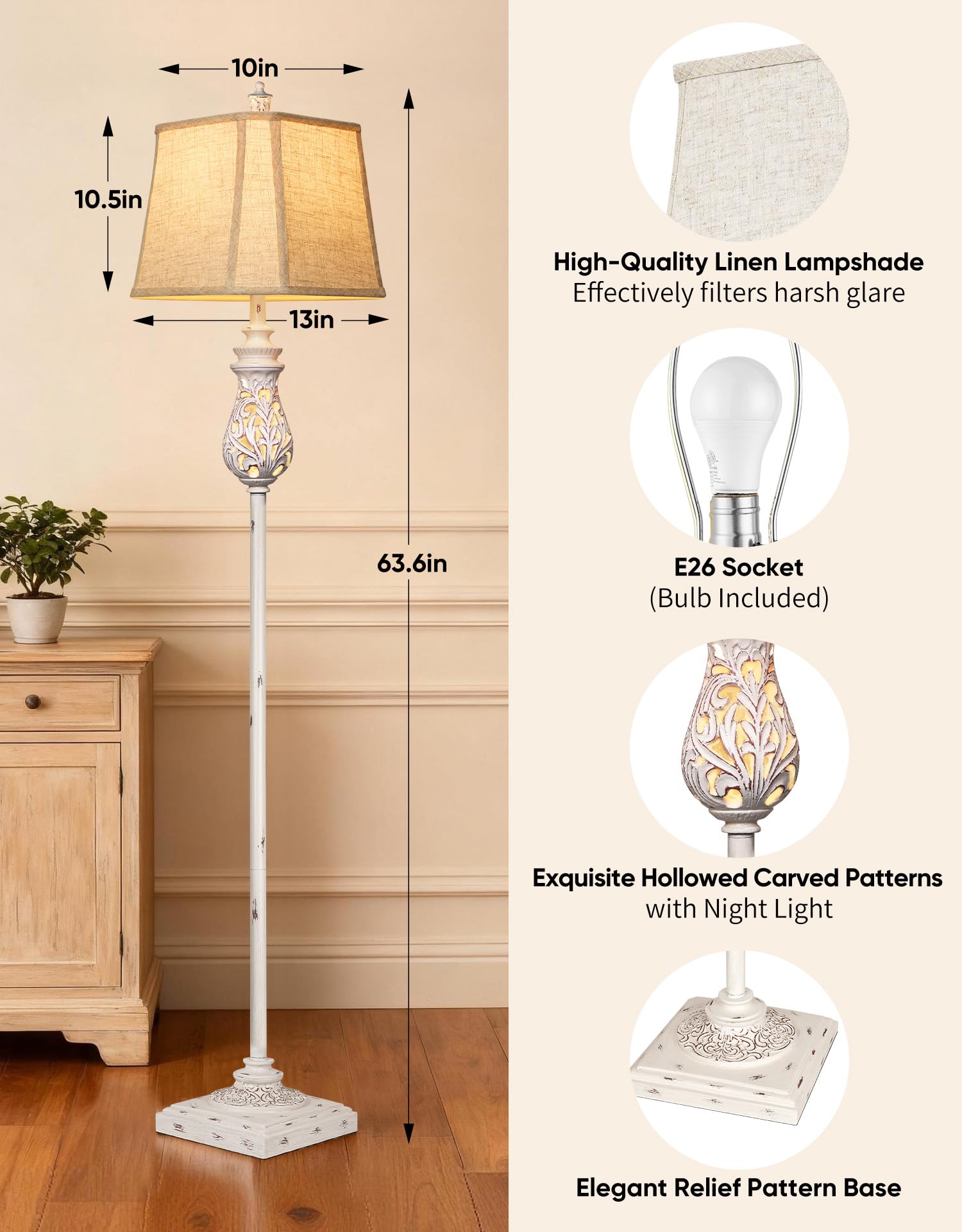 PARTPHONER hand-painted wood-grain finish on lamp base adds texture