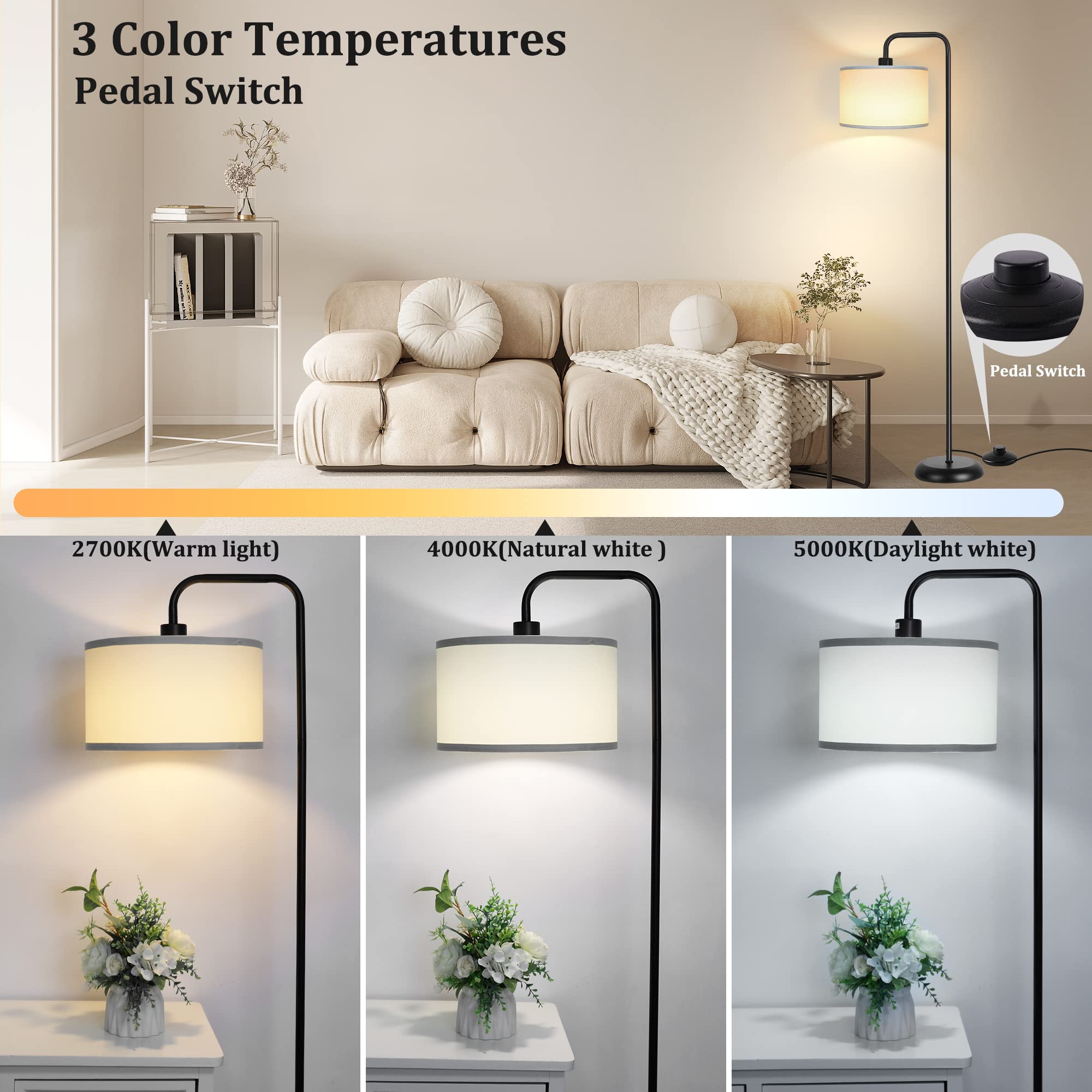 PARTPHONER floor lamp foot switch close-up, easy hands-free operation for reading sessions