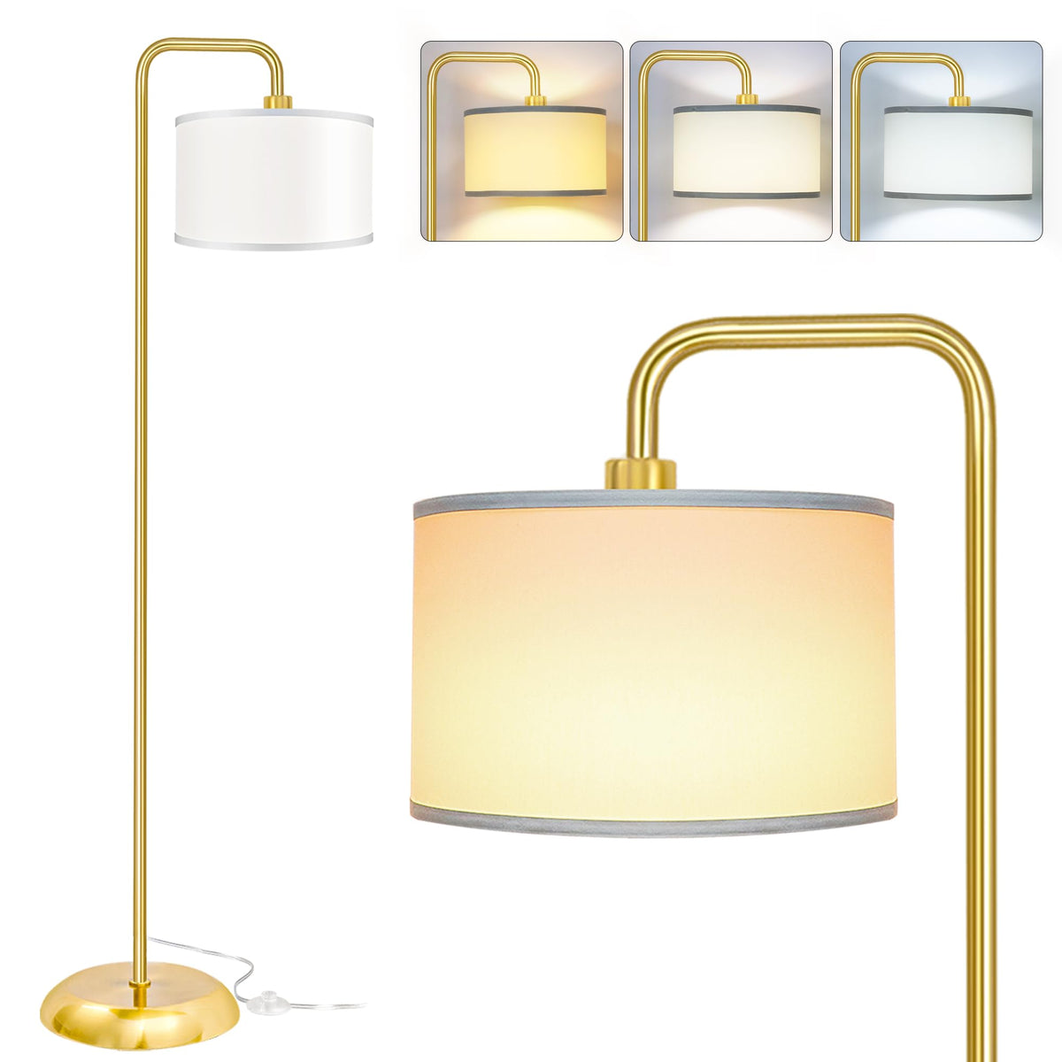 PARTPHONER LED floor lamp with gold pole and creamy shade enhances living room ambiance